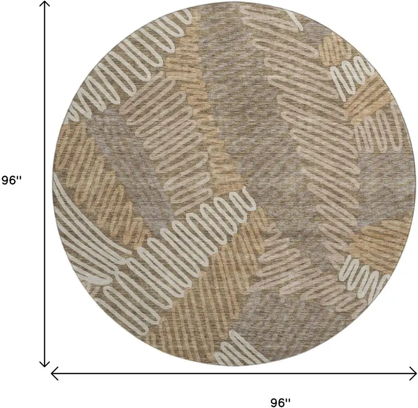 8' Brown And Beige Floral Washable Round Rug With UV Protection Photo 9