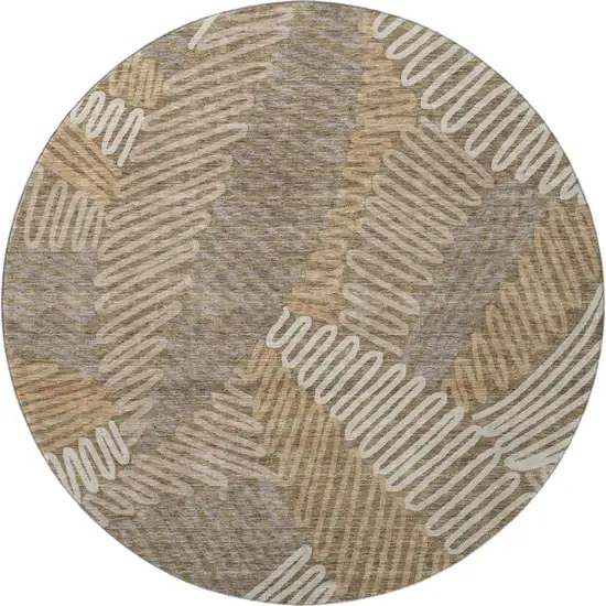 8' Brown And Beige Floral Washable Round Rug With UV Protection Photo 3