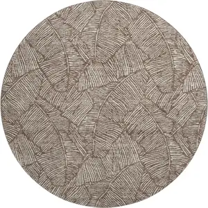 Photo of 8' Brown And Beige Floral Washable Round Rug With UV Protection