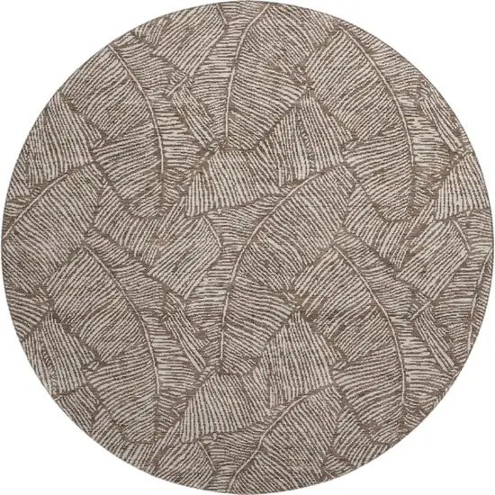 8' Brown And Beige Floral Washable Round Rug With UV Protection Photo 1