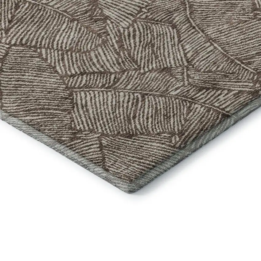 8' Brown And Beige Floral Washable Round Rug With UV Protection Photo 7