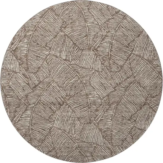 8' Brown And Beige Floral Washable Round Rug With UV Protection Photo 4