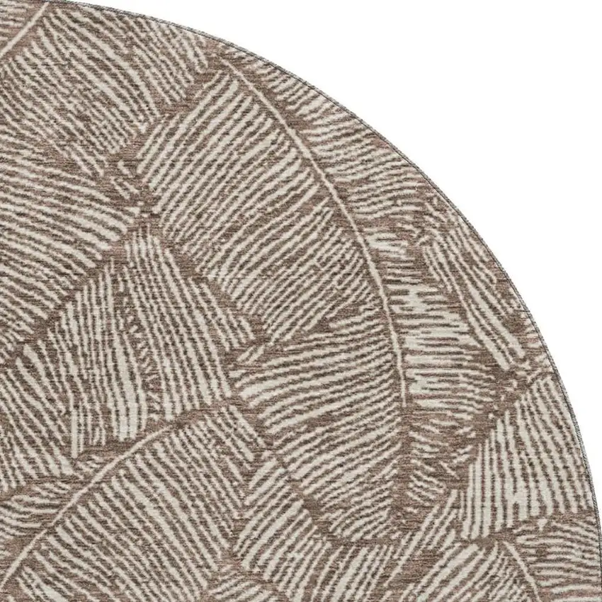 8' Brown And Beige Floral Washable Round Rug With UV Protection Photo 3