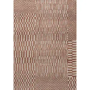 Photo of 8' Brown And Beige Geometric Berber Washable Round Rug With UV Protection
