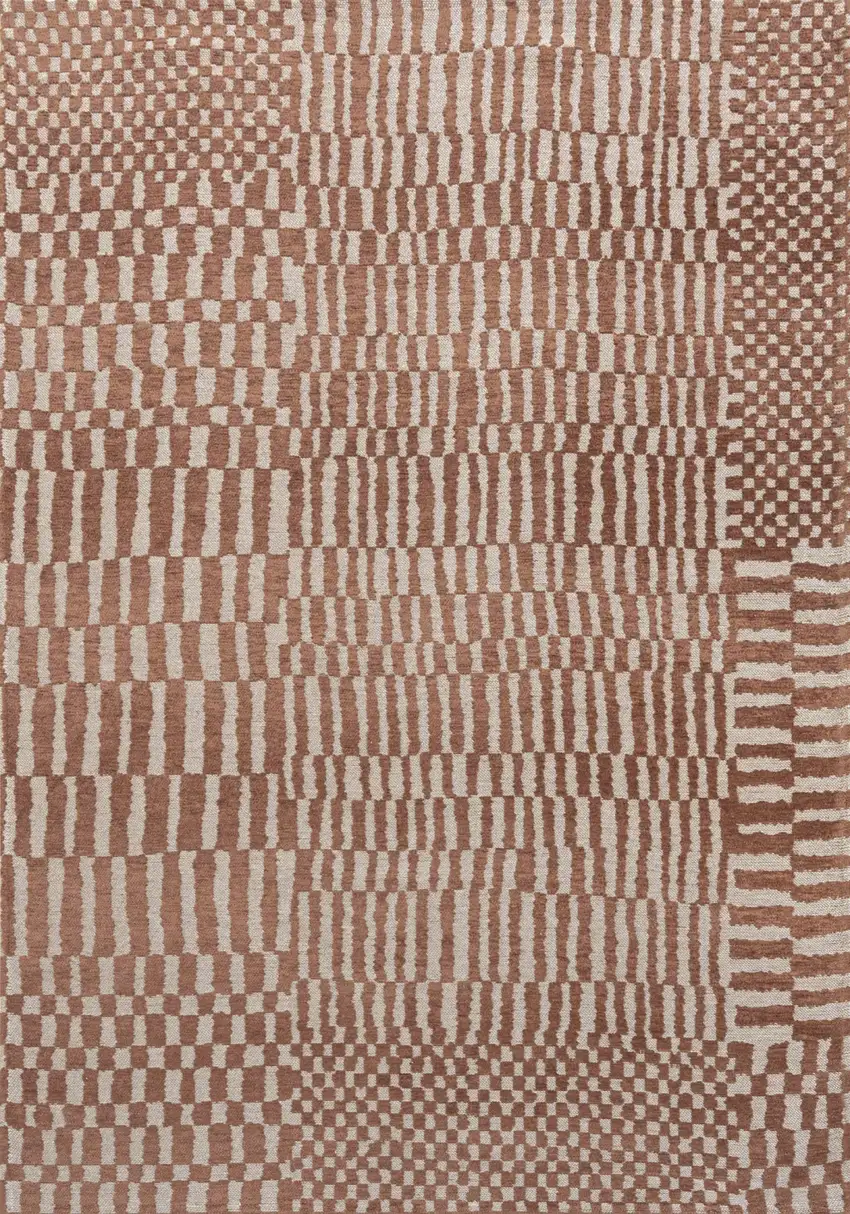 8' Brown And Beige Geometric Berber Washable Round Rug With UV Protection Photo 2