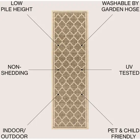 20' Brown And Beige Geometric Indoor Outdoor Runner Rug Photo 9