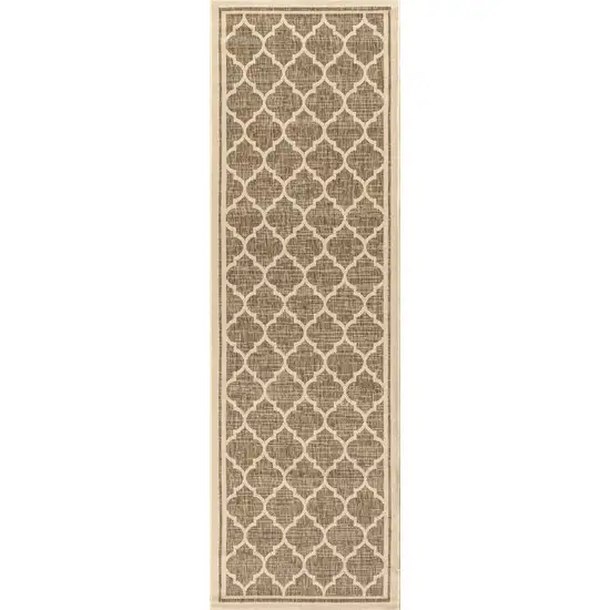 20' Brown And Beige Geometric Indoor Outdoor Runner Rug Photo 1