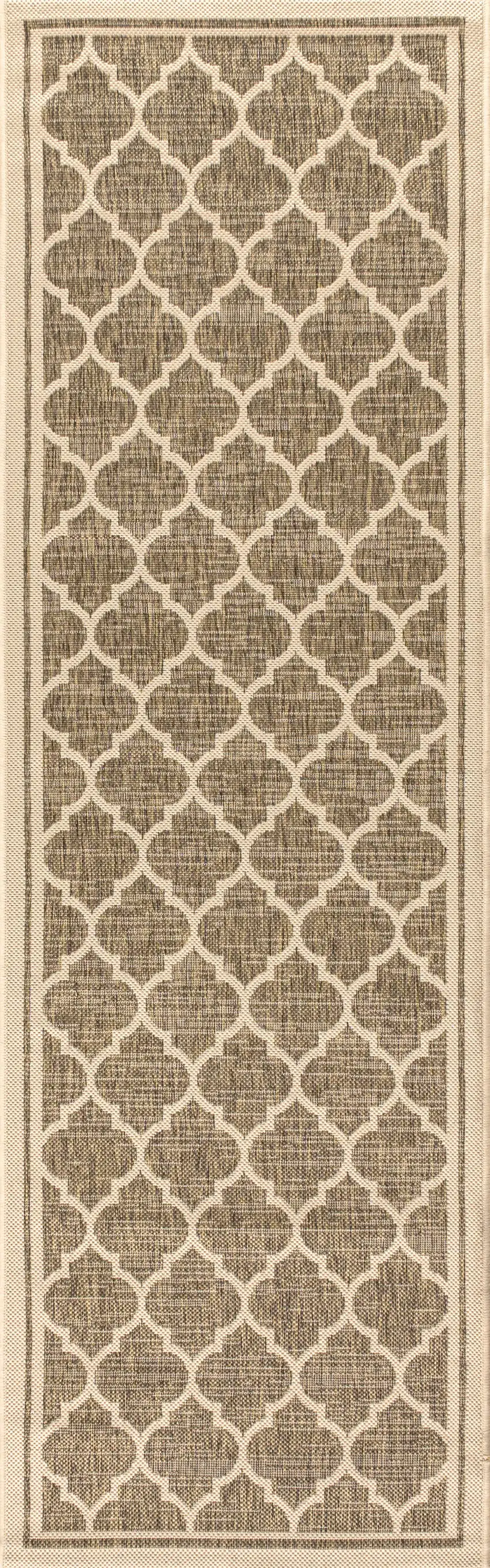 20' Brown And Beige Geometric Indoor Outdoor Runner Rug Photo 1