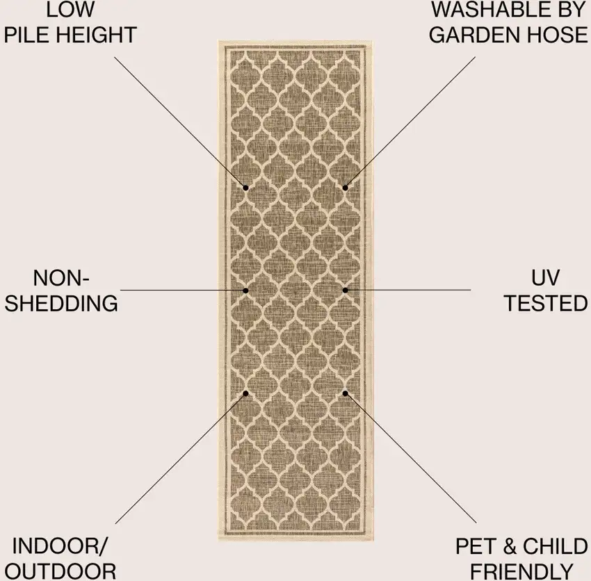 8' Brown And Beige Geometric Indoor Outdoor Runner Rug Photo 9