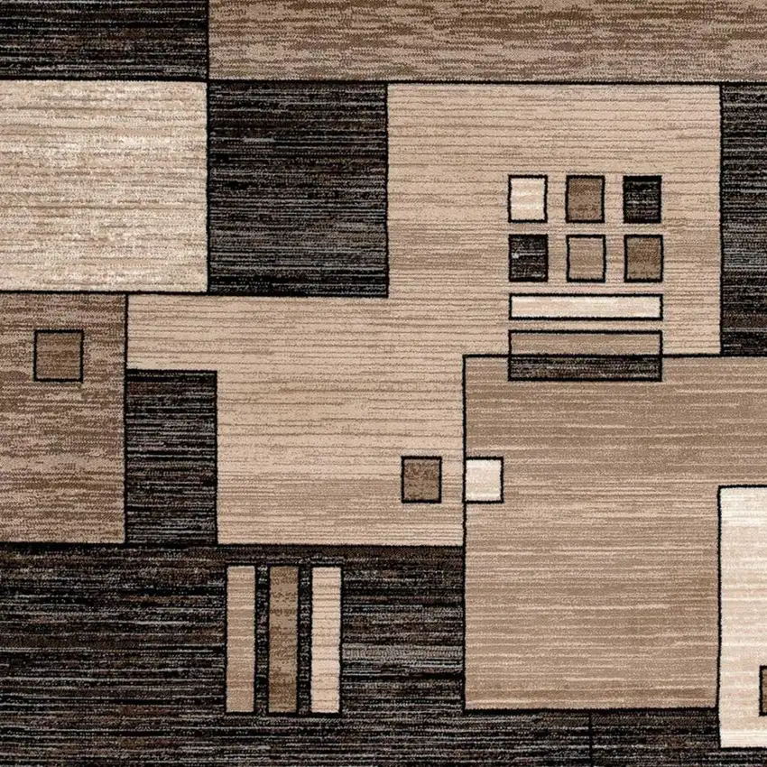 6' Brown And Beige Geometric Runner Rug Photo 5