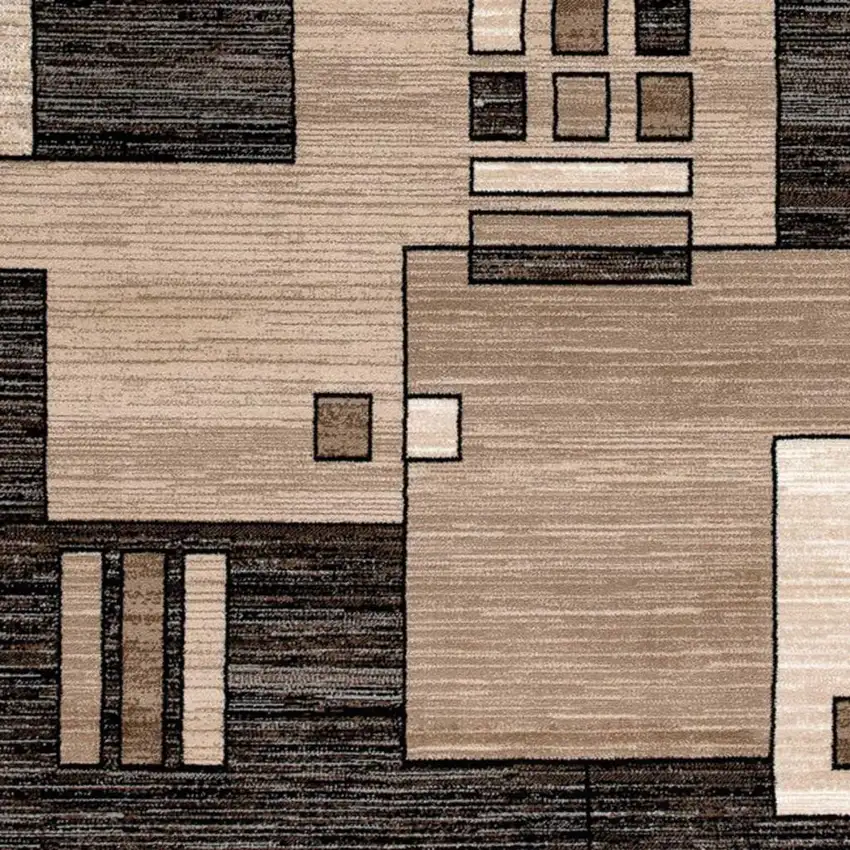 6' Brown And Beige Geometric Runner Rug Photo 4