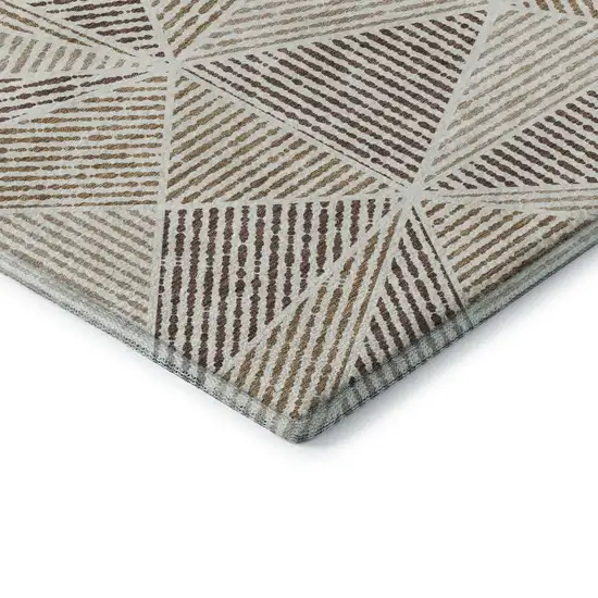 8' Brown And Beige Geometric Washable Round Rug With UV Protection Photo 7