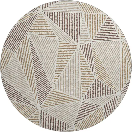 8' Brown And Beige Geometric Washable Round Rug With UV Protection Photo 1