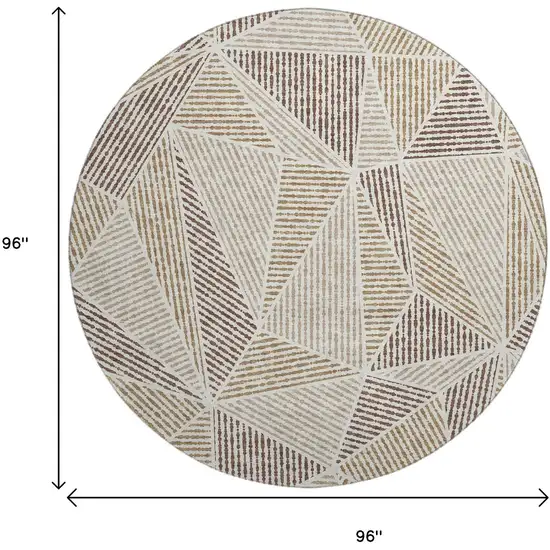 8' Brown And Beige Geometric Washable Round Rug With UV Protection Photo 3