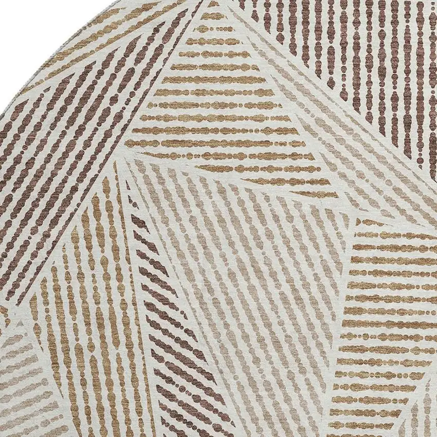 8' Brown And Beige Geometric Washable Round Rug With UV Protection Photo 3