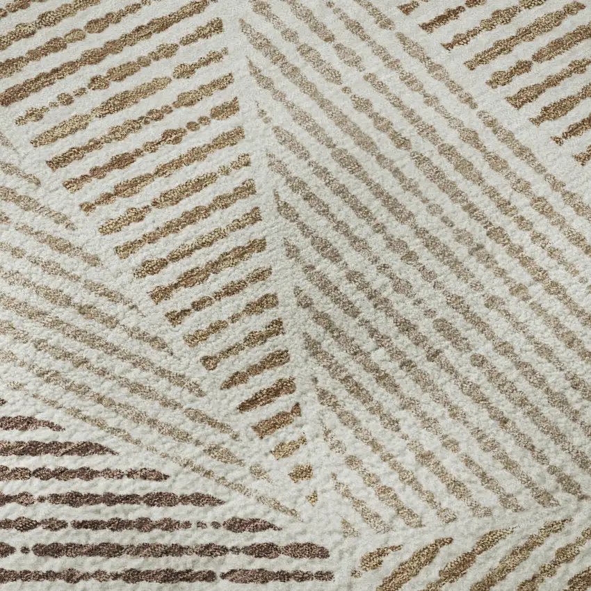 8' Brown And Beige Geometric Washable Round Rug With UV Protection Photo 9