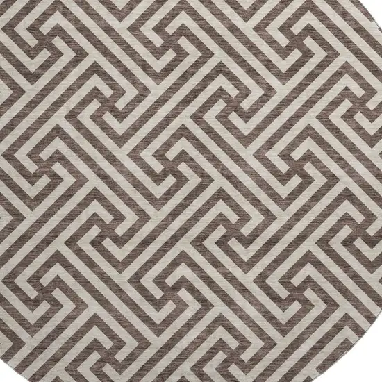 8' Brown And Beige Geometric Washable Round Rug With UV Protection Photo 3