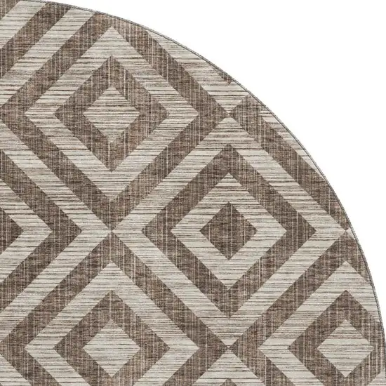 8' Brown And Beige Geometric Washable Round Rug With UV Protection Photo 3