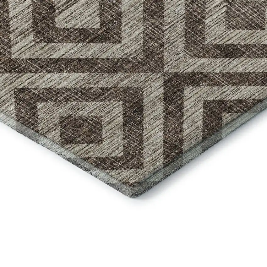 8' Brown And Beige Geometric Washable Round Rug With UV Protection Photo 7