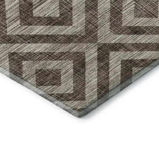 8' Brown And Beige Geometric Washable Round Rug With UV Protection Photo 7