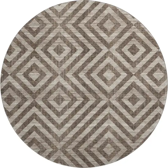 8' Brown And Beige Geometric Washable Round Rug With UV Protection Photo 1