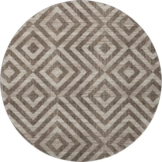 8' Brown And Beige Geometric Washable Round Rug With UV Protection Photo 4