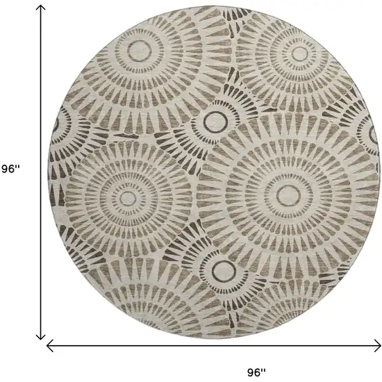 8' Brown And Beige Geometric Washable Round Rug With UV Protection Photo 9