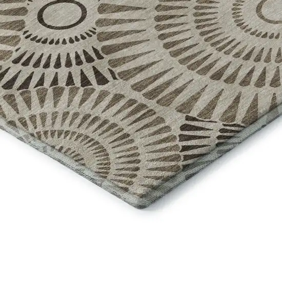 8' Brown And Beige Geometric Washable Round Rug With UV Protection Photo 6