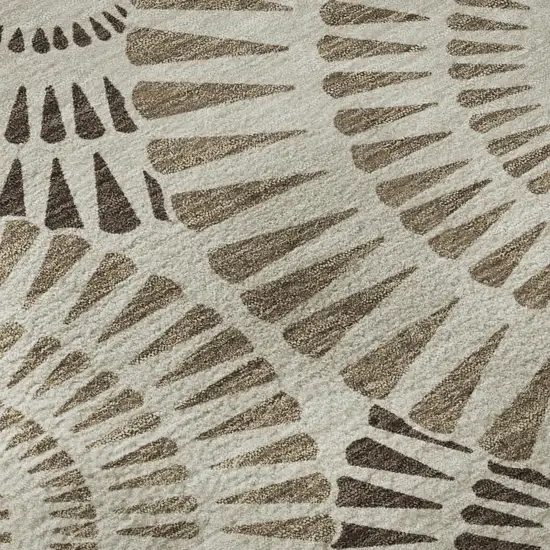 8' Brown And Beige Geometric Washable Round Rug With UV Protection Photo 8