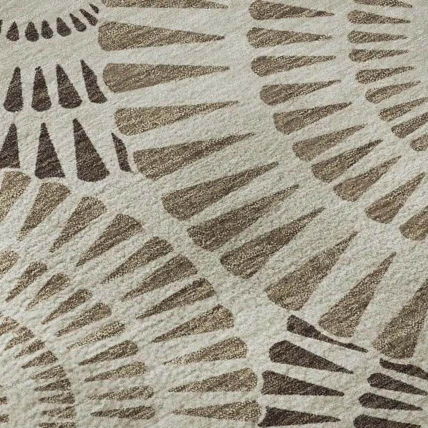 8' Brown And Beige Geometric Washable Round Rug With UV Protection Photo 8