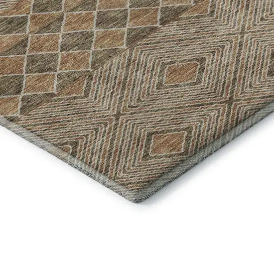 8' Brown And Beige Geometric Washable Round Rug With UV Protection Photo 6