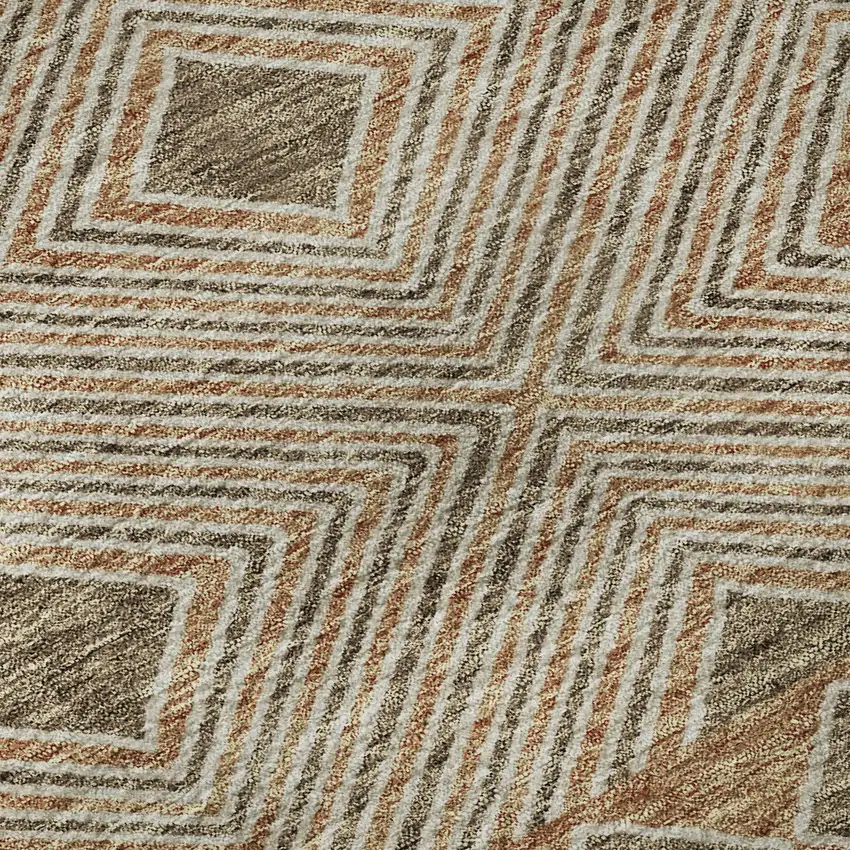 8' Brown And Beige Geometric Washable Round Rug With UV Protection Photo 8