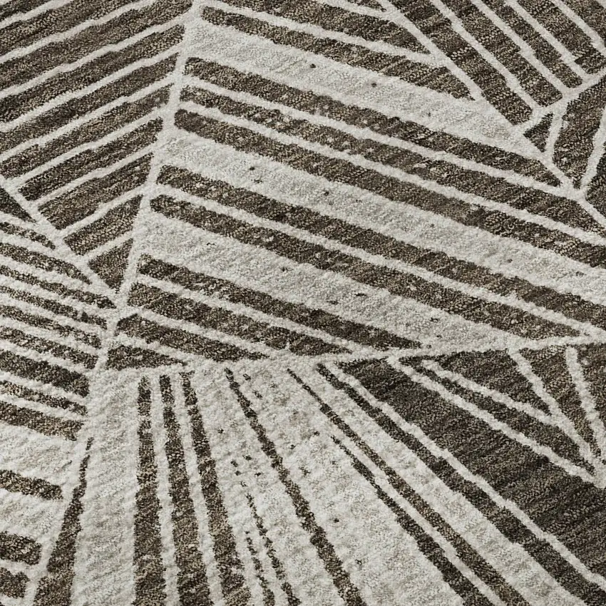 8' Brown And Beige Geometric Washable Round Rug With UV Protection Photo 9