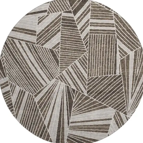 8' Brown And Beige Geometric Washable Round Rug With UV Protection Photo 3