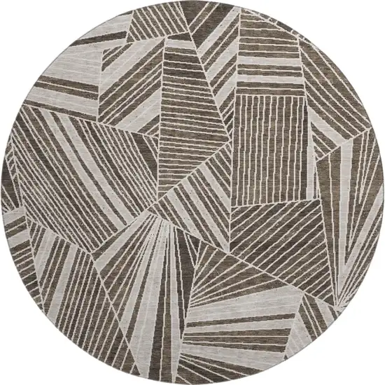 8' Brown And Beige Geometric Washable Round Rug With UV Protection Photo 1