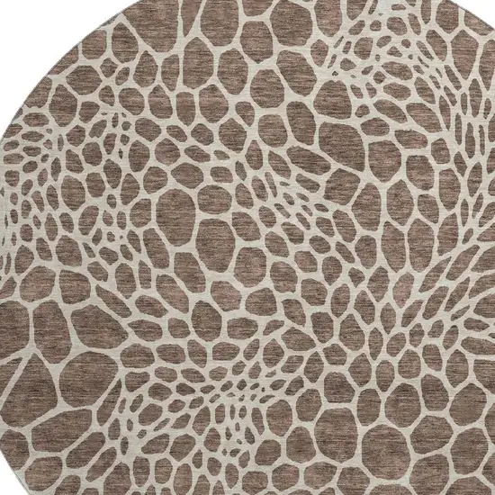 8' Brown And Beige Geometric Washable Round Rug With UV Protection Photo 3