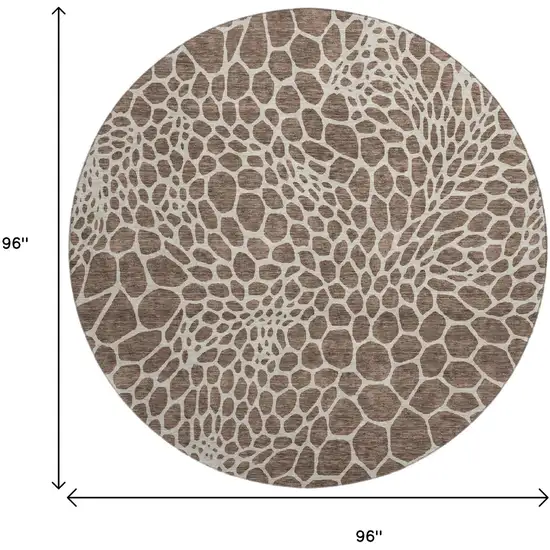 8' Brown And Beige Geometric Washable Round Rug With UV Protection Photo 3