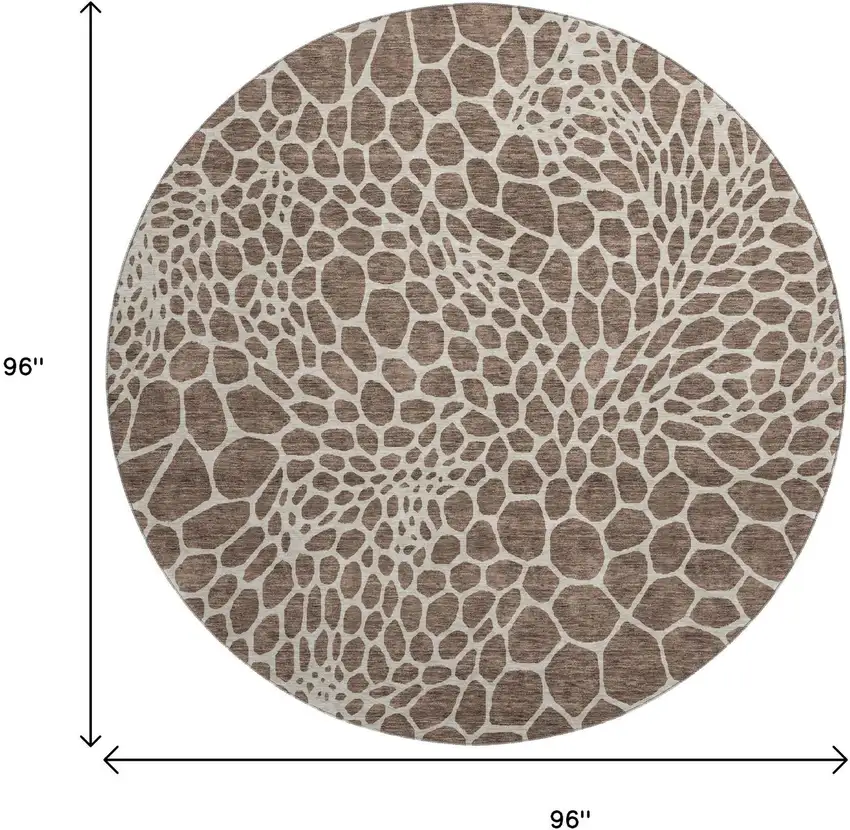 8' Brown And Beige Geometric Washable Round Rug With UV Protection Photo 3