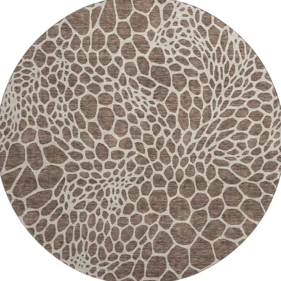 8' Brown And Beige Geometric Washable Round Rug With UV Protection Photo 4