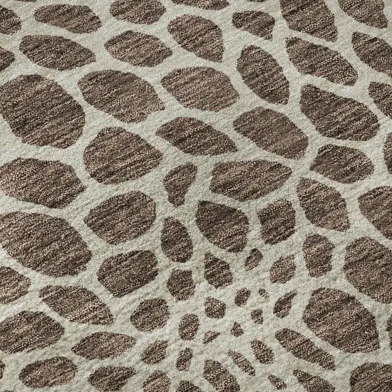 8' Brown And Beige Geometric Washable Round Rug With UV Protection Photo 9