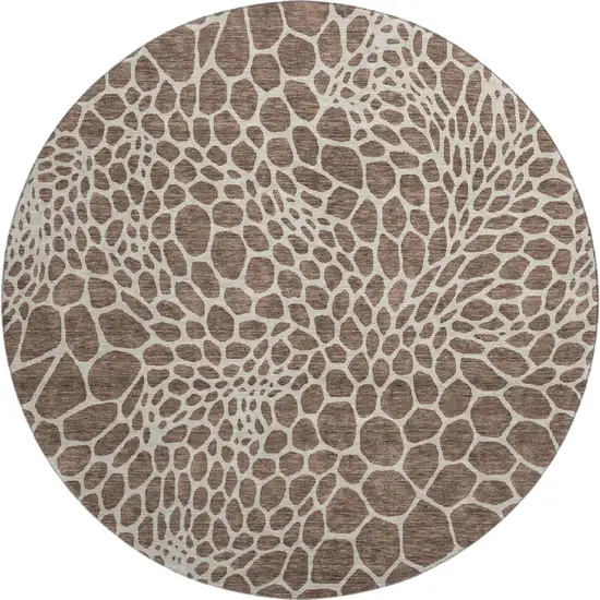8' Brown And Beige Geometric Washable Round Rug With UV Protection Photo 1