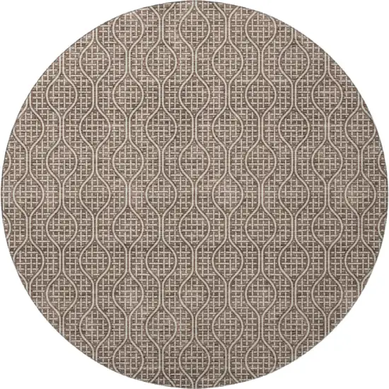 8' Brown And Beige Geometric Washable Round Rug With UV Protection Photo 3