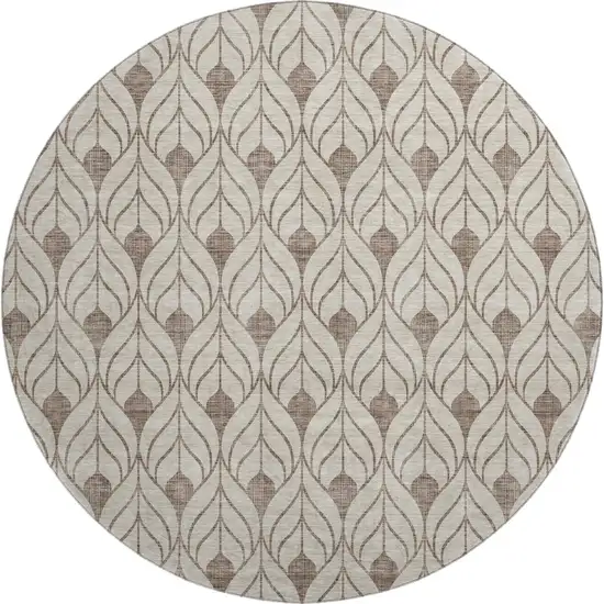 8' Brown And Beige Geometric Washable Round Rug With UV Protection Photo 1
