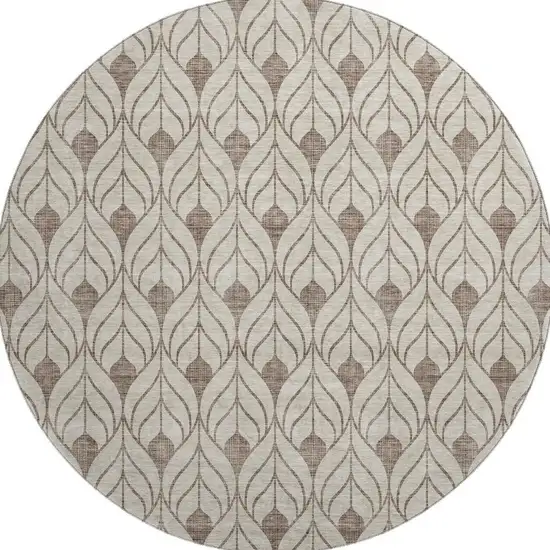 8' Brown And Beige Geometric Washable Round Rug With UV Protection Photo 2