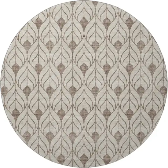 8' Brown And Beige Geometric Washable Round Rug With UV Protection Photo 3