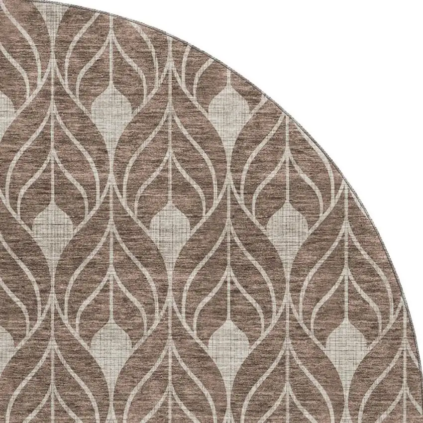 8' Brown And Beige Geometric Washable Round Rug With UV Protection Photo 3