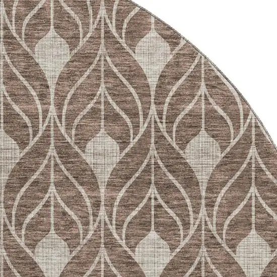 8' Brown And Beige Geometric Washable Round Rug With UV Protection Photo 2