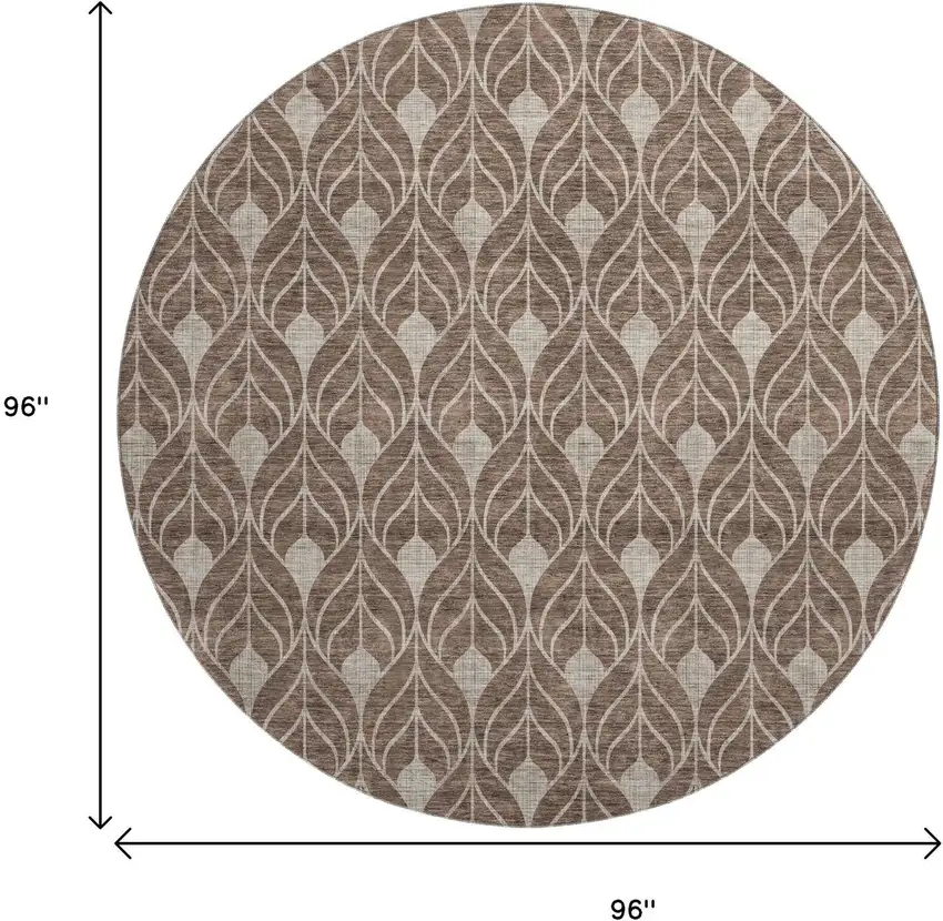 8' Brown And Beige Geometric Washable Round Rug With UV Protection Photo 9