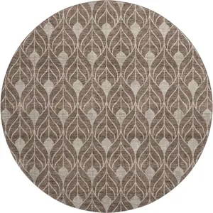 Photo of 8' Brown And Beige Geometric Washable Round Rug With UV Protection