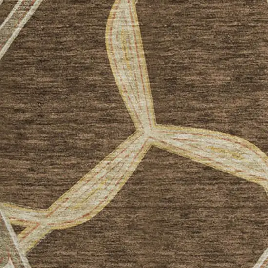 8' Brown And Beige Geometric Washable Round Rug With UV Protection Photo 2